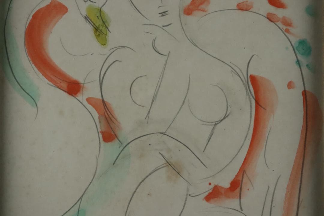 真作保証 井上長三郎 「レダ」 水彩 肉筆 色紙額装 自由美術家協会会員