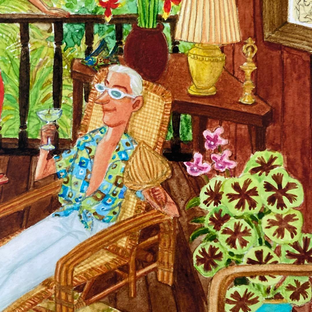 水彩画　夏のインテリア　南国風