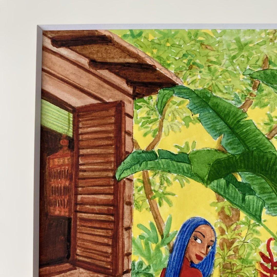 水彩画　夏のインテリア　南国風