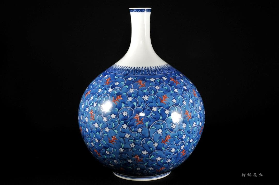 十三代 今泉今右衛門 色鍋島草花更紗文 花瓶 共箱 人間国宝 本人作