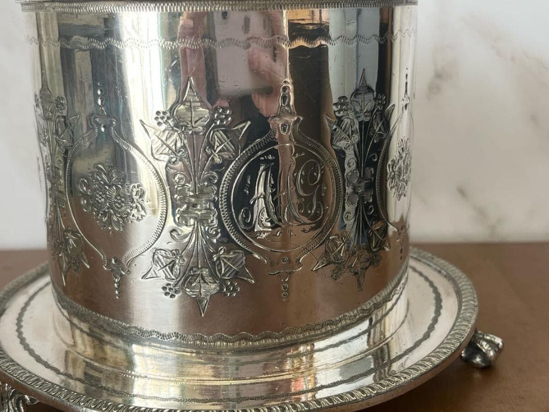 【極レア】英国 シルバー 純メッキ ビスケットバレル ビンテージ