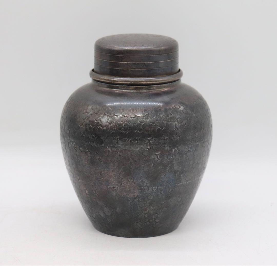 銀川堂製　いぶし銀茶壺　茶道具　木箱入　銀製品　送料込み251002