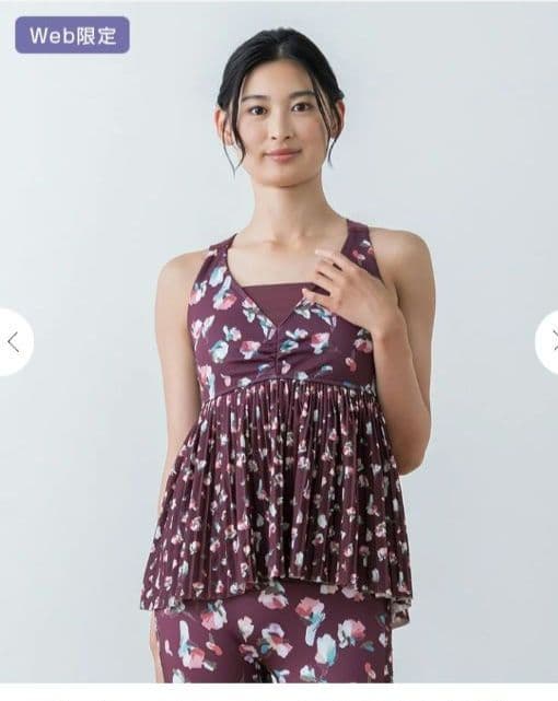 【SUKALA】ローズプリントプリーツタンクトップ Lサイズ　ワイン