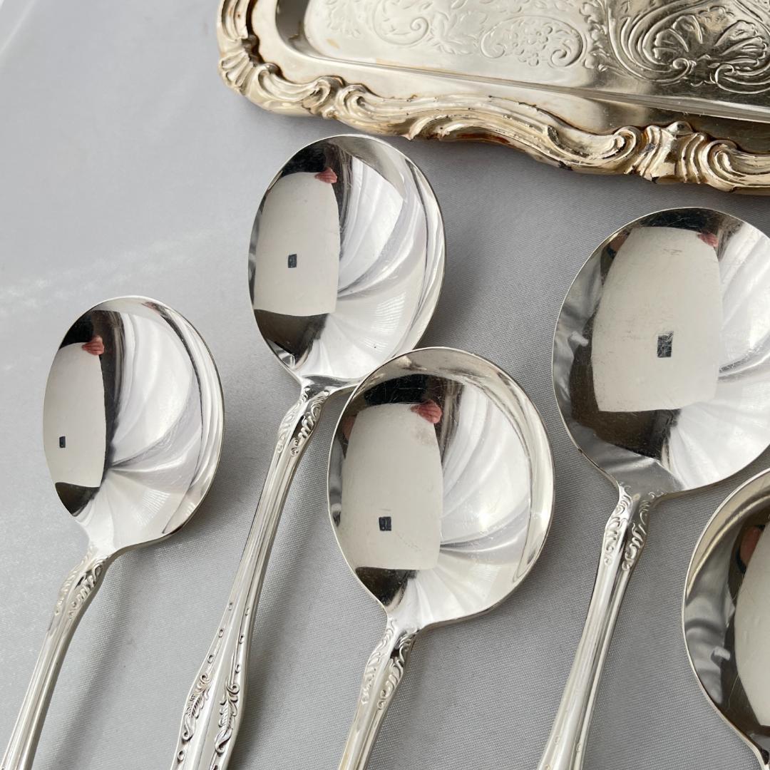 【National Silver】 クイーンエリザベス スープスプーン 6本