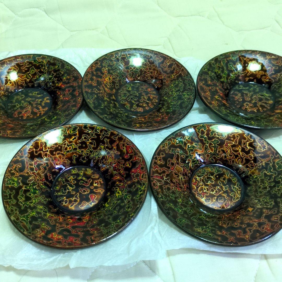 ★新品　昭和レトロ 木製 津軽塗 漆塗り 茶托　銘々皿 小皿 5個　12ｃｍ