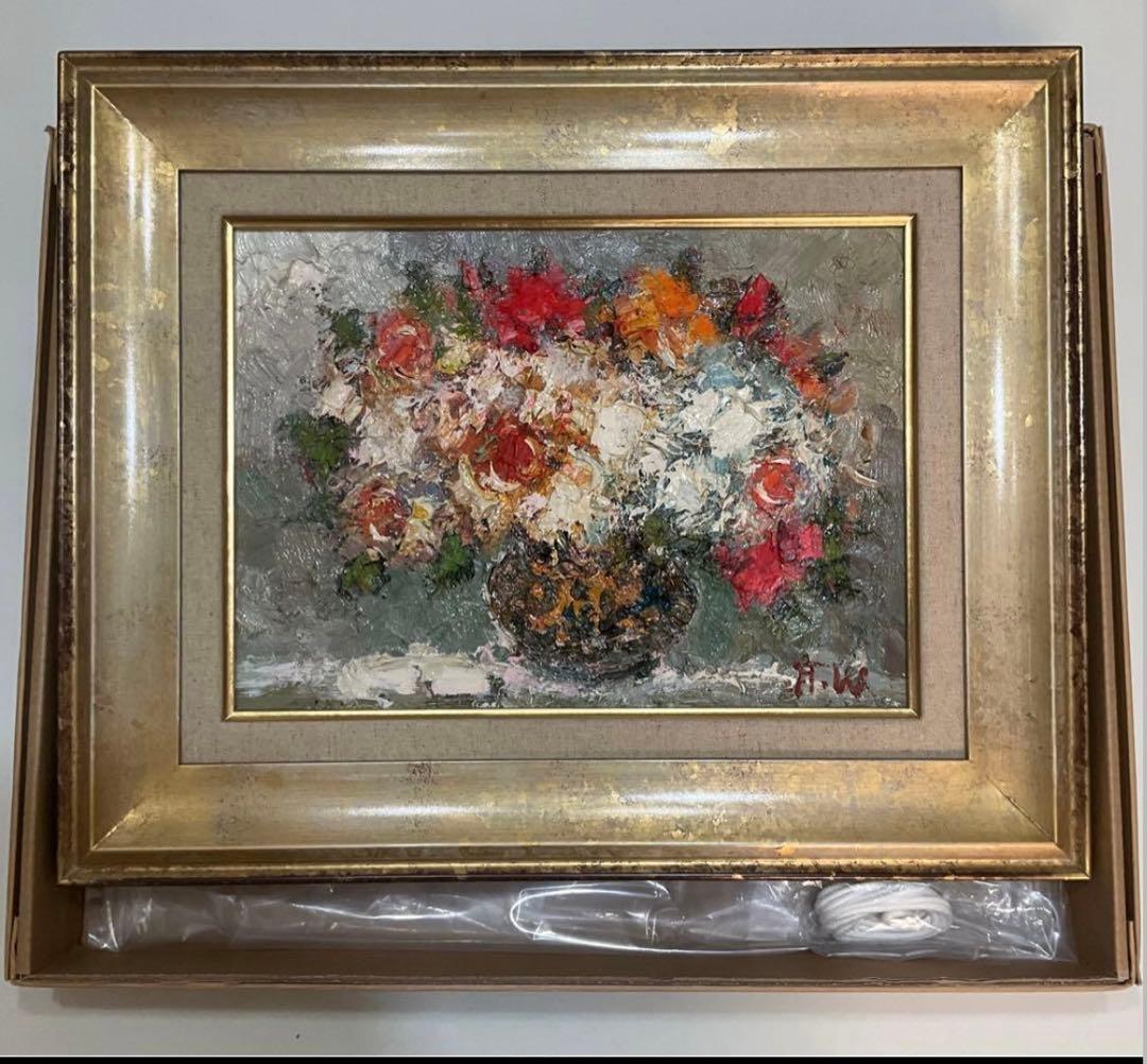 絵画・額縁・油絵・渡部ひでき・薔薇・F4号・美術品・インテリア・雑貨・新品未使用