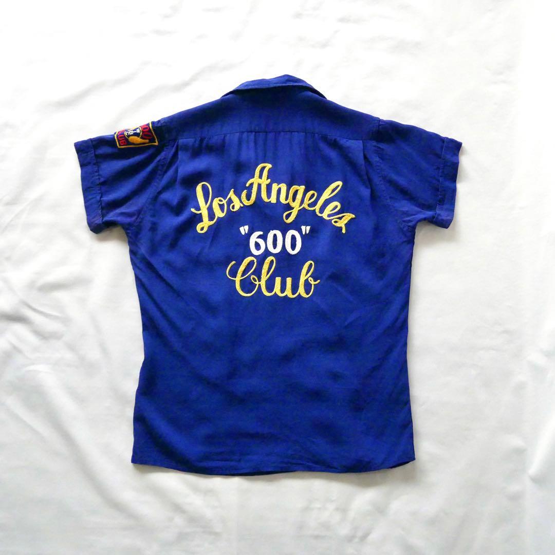 60s vintage ブルー　チェーンステッチ　レーヨン　ボーリングシャツ