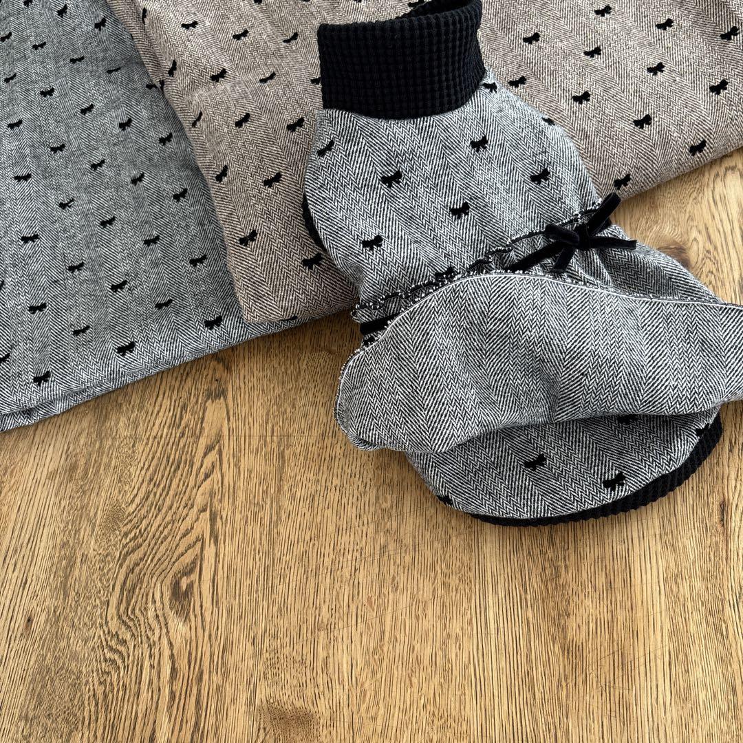 ハンドメイド　ヘリンボーンツイードリボン　ハイネックワンピース