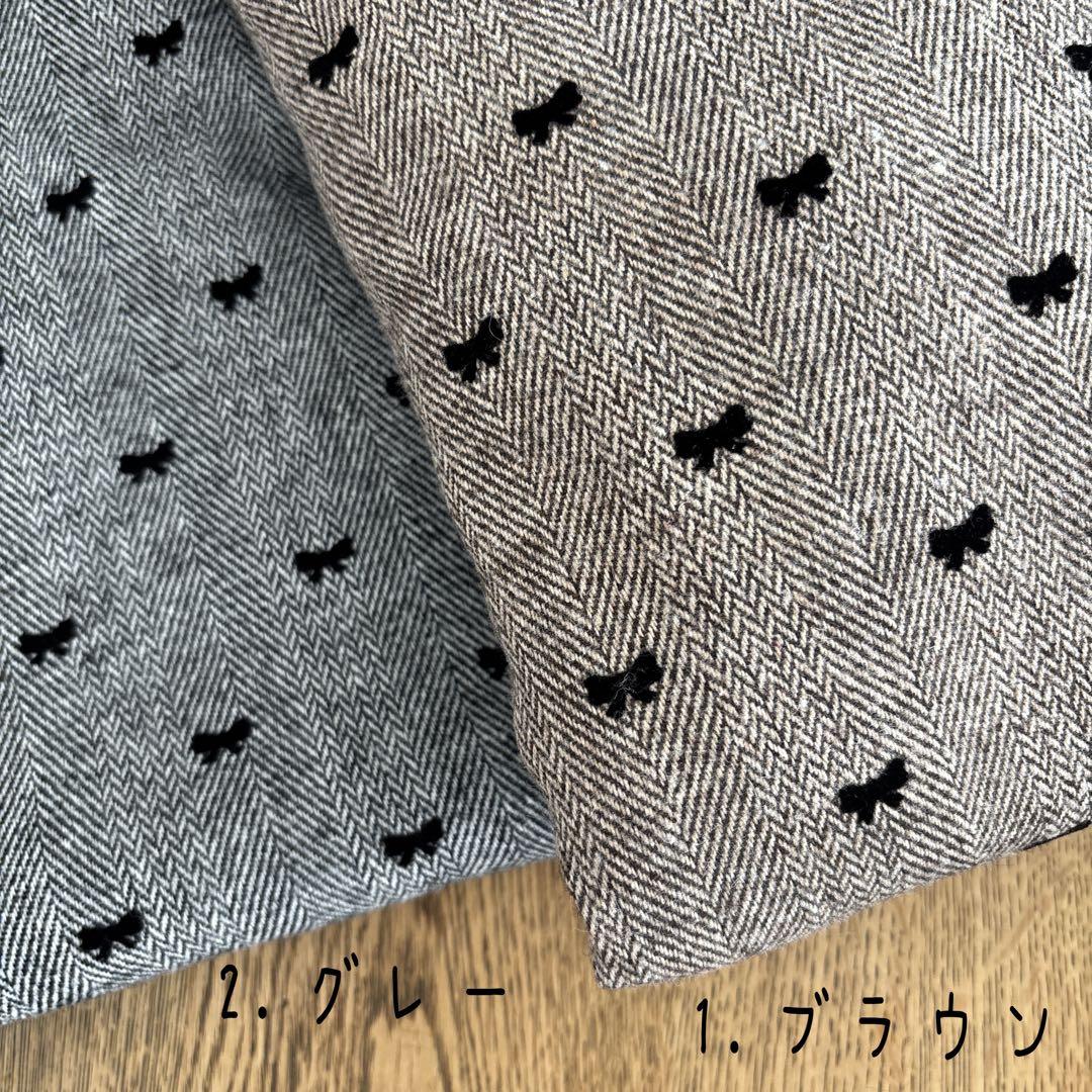 ハンドメイド　ヘリンボーンツイードリボン　ハイネックワンピース