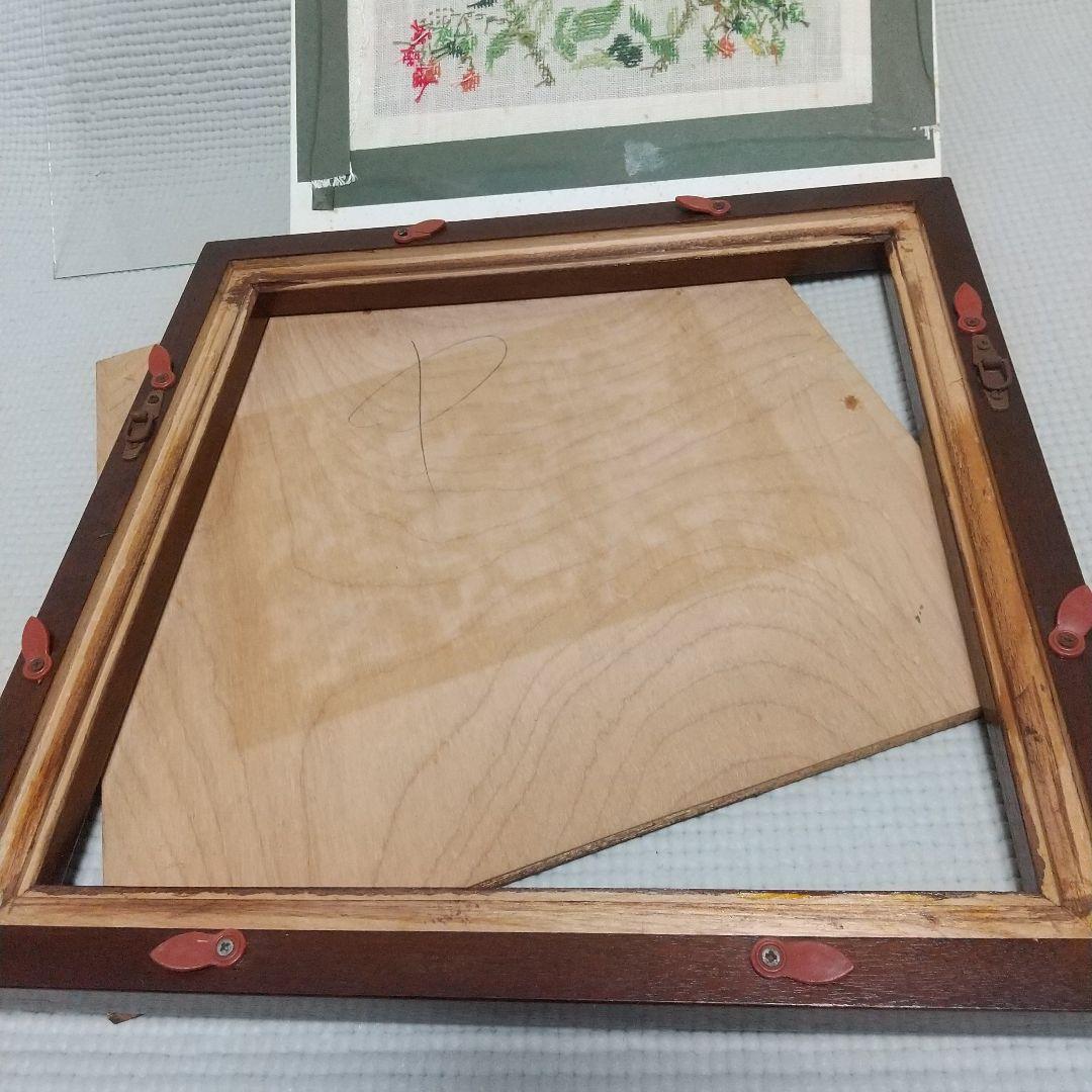 職人の手仕事〈松本民芸家具〉額縁3枚／刺繍アート付、昭和レトロ、民藝