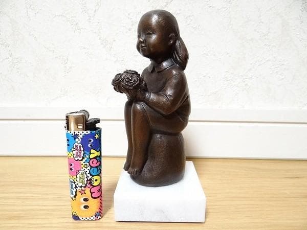 美品 加藤豊 花 少女 子供 ブロンズ 銅製 箱付き オブジェ 美術品 彫刻巨匠