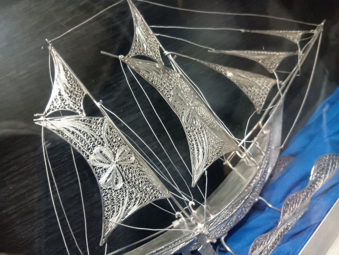 希少　銀製　帆船　透かし彫り　細密細工　sailing ship　sv900