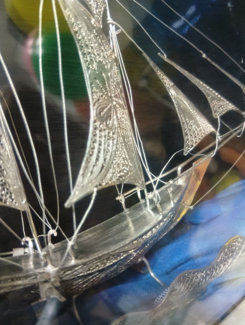 希少　銀製　帆船　透かし彫り　細密細工　sailing ship　sv900