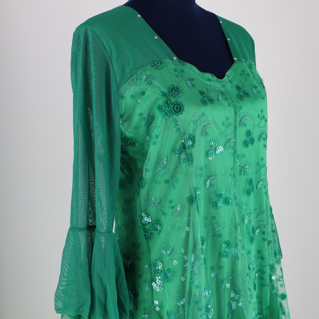 【美品 社交ダンス衣装】鮮やかグリーン×レース地 ドレス スタンダード モダン