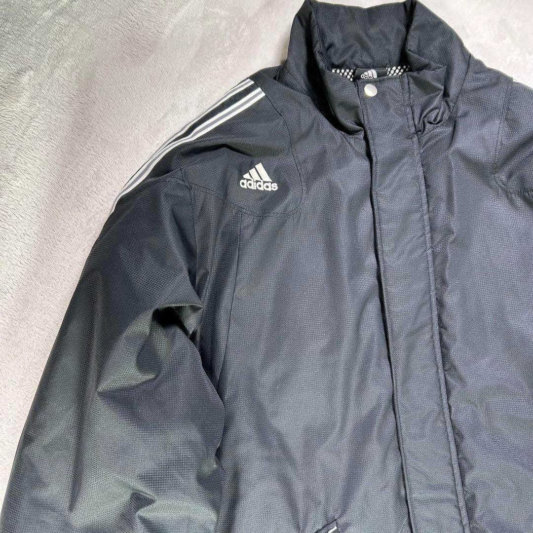【adidas】ベンチコート　ワンポイントロゴ刺繍　3本ライン　メンズS 黒