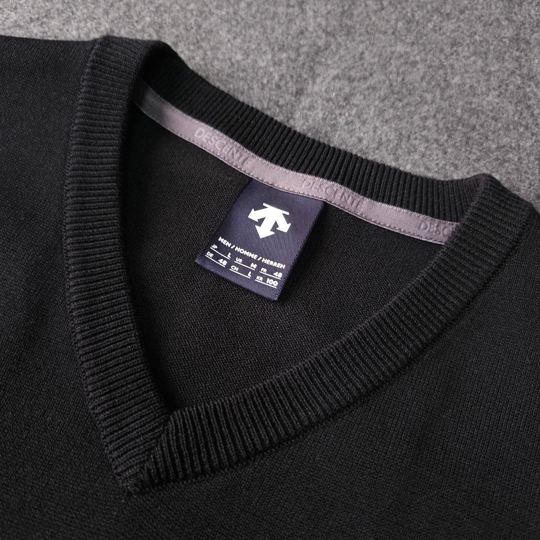 近年モデル デサントゴルフ 立体ロゴ Vネック ゴルフニットベスト 黒 L