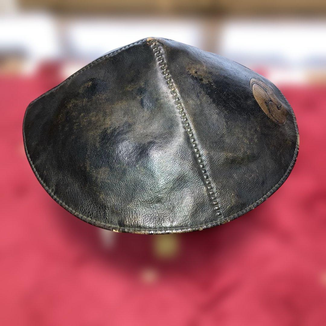 極上品　左三つ巴家紋革製陣笠