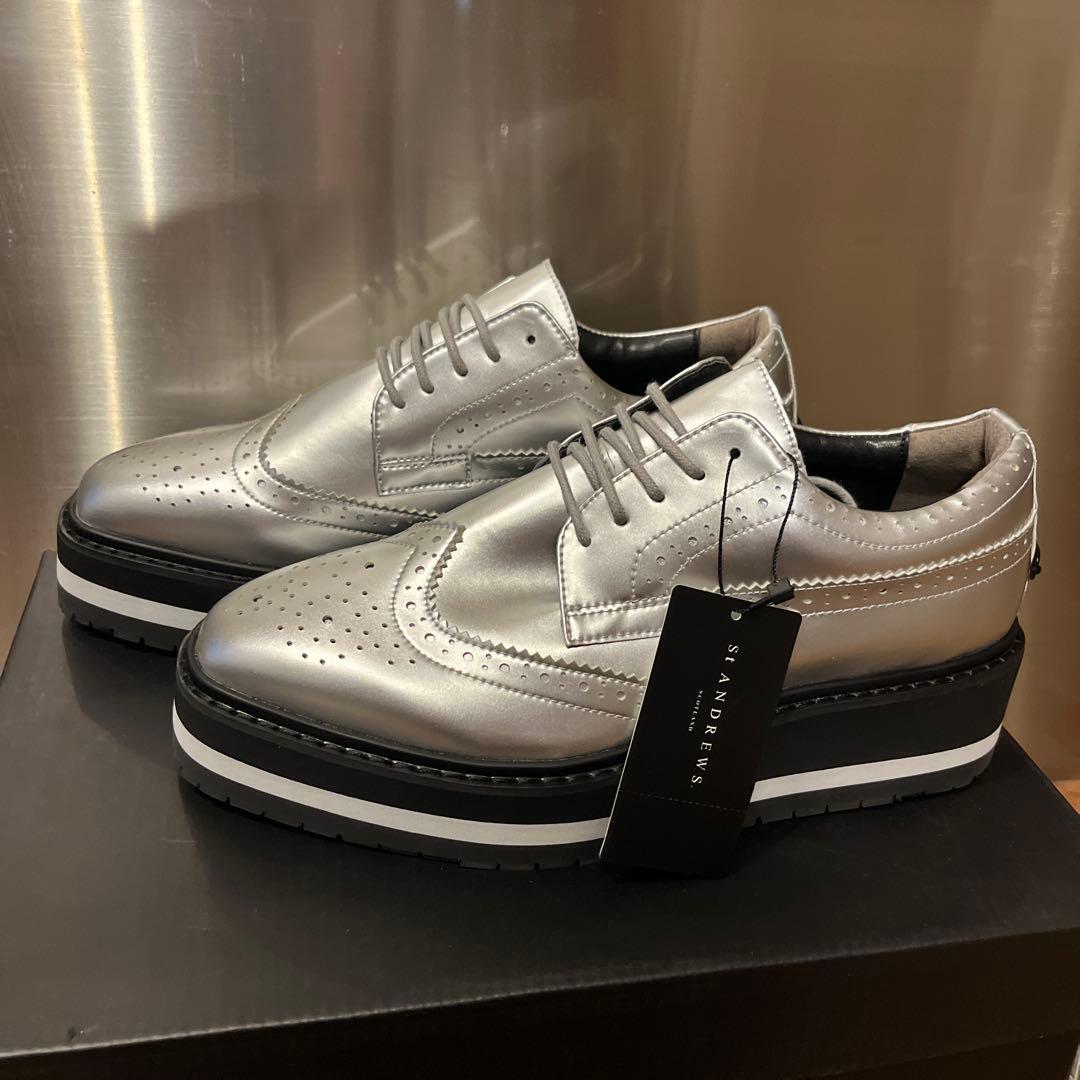 新品未使用ゴルフセントアンドリュース厚底オックスフォードシューズシルバー24cm