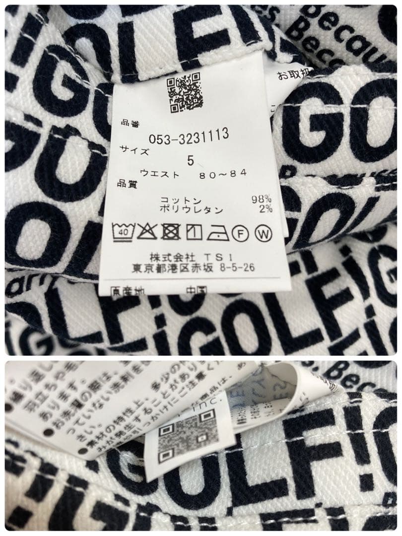 新品 パーリーゲイツ コットンストレッチカルゼ表ピーチ パンツ(5)サイズL/白