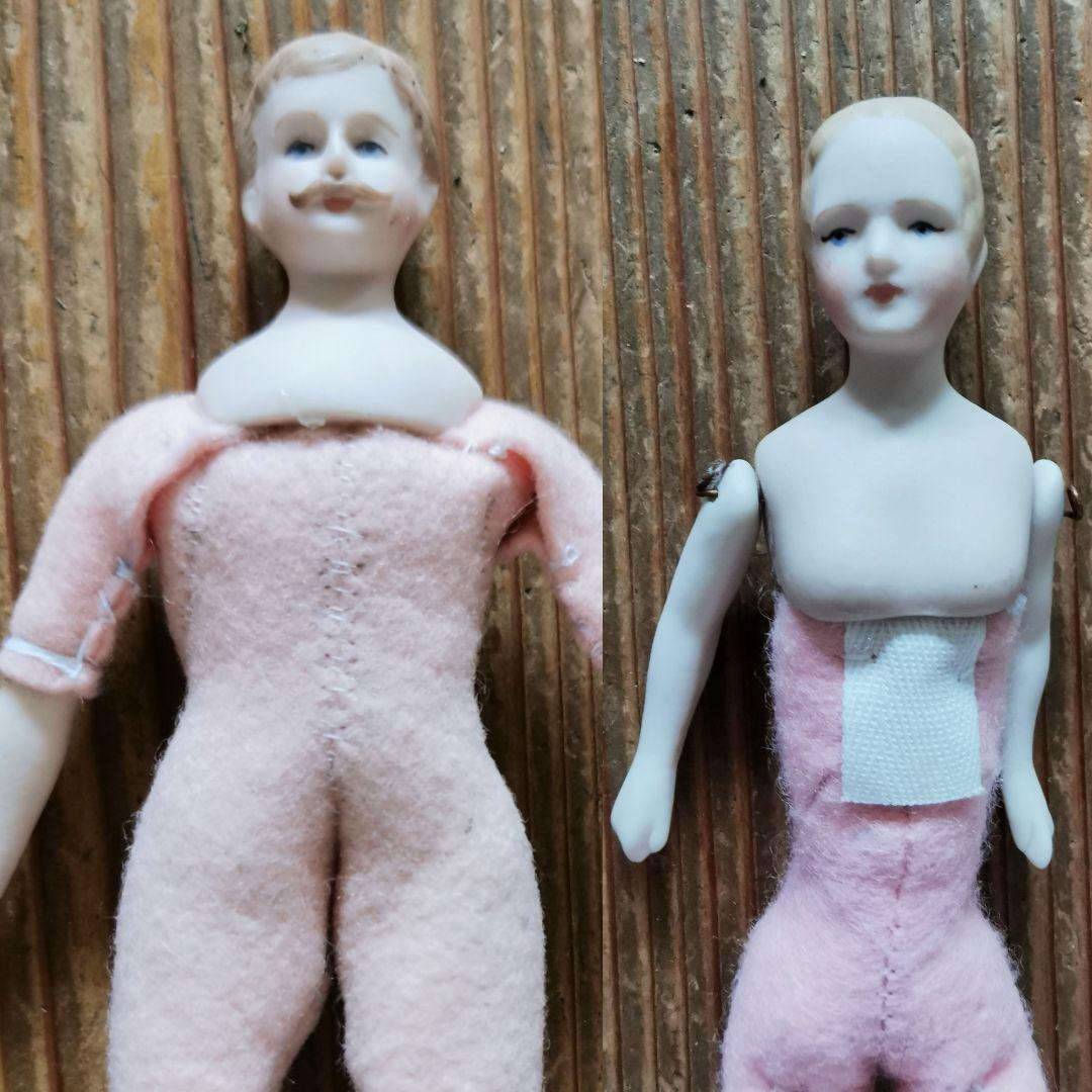 アンティーク チャイナヘッドドール ふっくらピンクフェルト ペア 夫婦 カップル