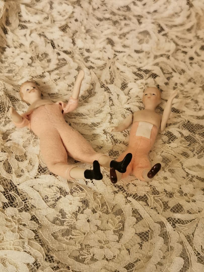 アンティーク チャイナヘッドドール ふっくらピンクフェルト ペア 夫婦 カップル