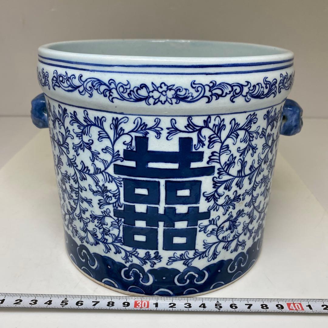 中国清時代　オランダ写青花　水指　高さ約15.8㎝　東さ7-0616☆2F