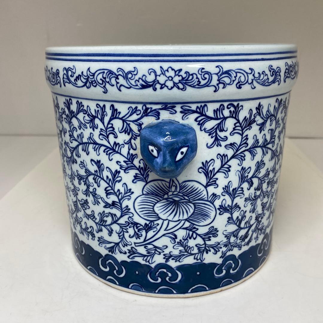 中国清時代　オランダ写青花　水指　高さ約15.8㎝　東さ7-0616☆2F