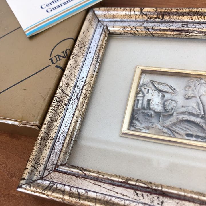 希少　ウノアエレ　純銀　ミニ絵画　銀細工　額　シルバー　イタリア　風景画　壁掛け