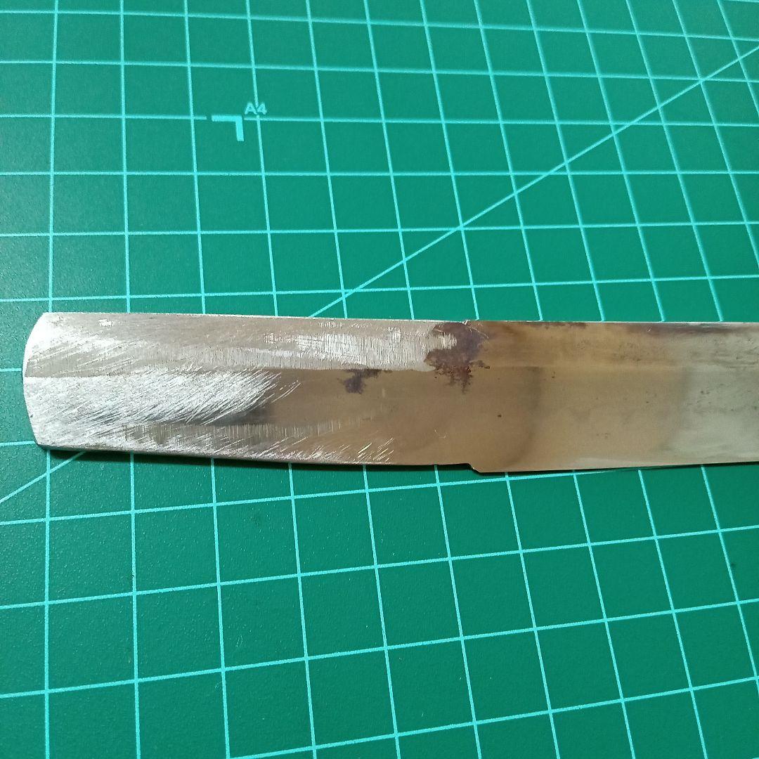 【ナイフ加工用玉鋼/合法サイズ】無銘脇差/錆身日本刀切先部分残欠※刃引き済み※