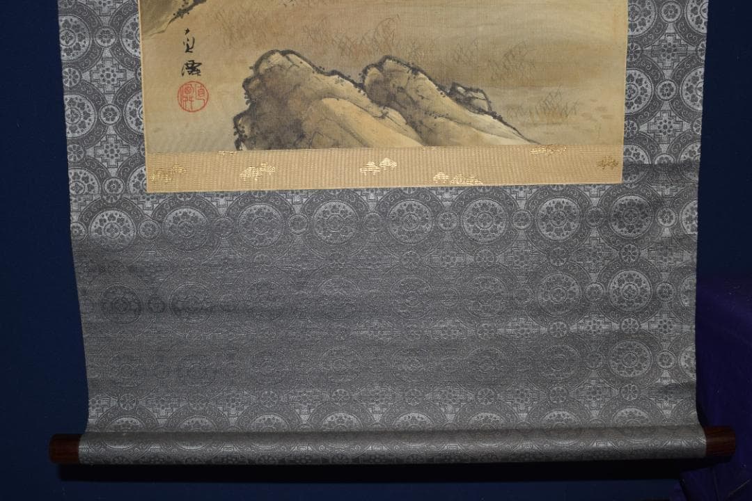 直僊/直?/山水田家図/掛軸☆宝船☆Z-577