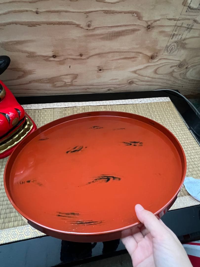 根来塗　大きな丸盆　木製　島安汎工芸製作所　長期保管品