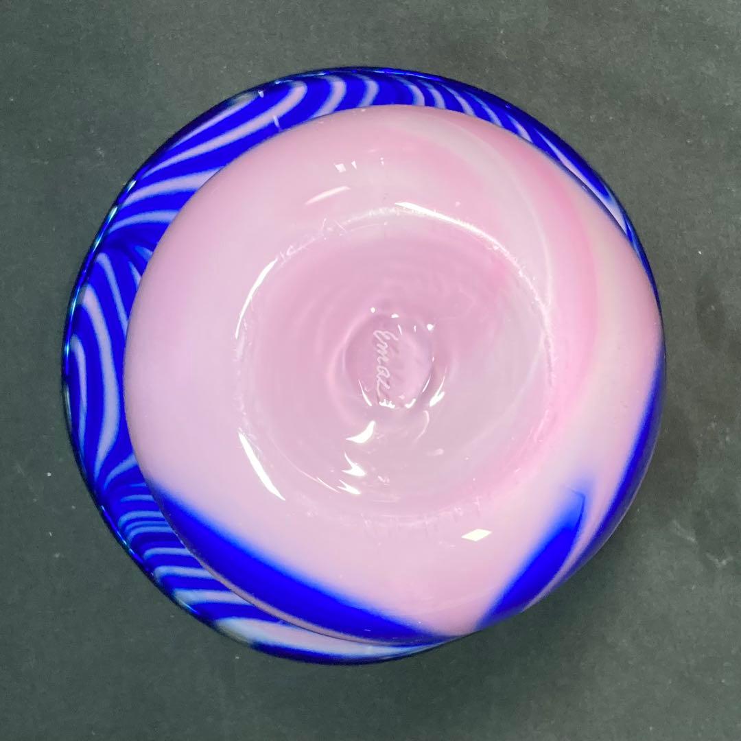 【美品】花瓶 ガラス工芸 ブルー マーブルガラス enrai