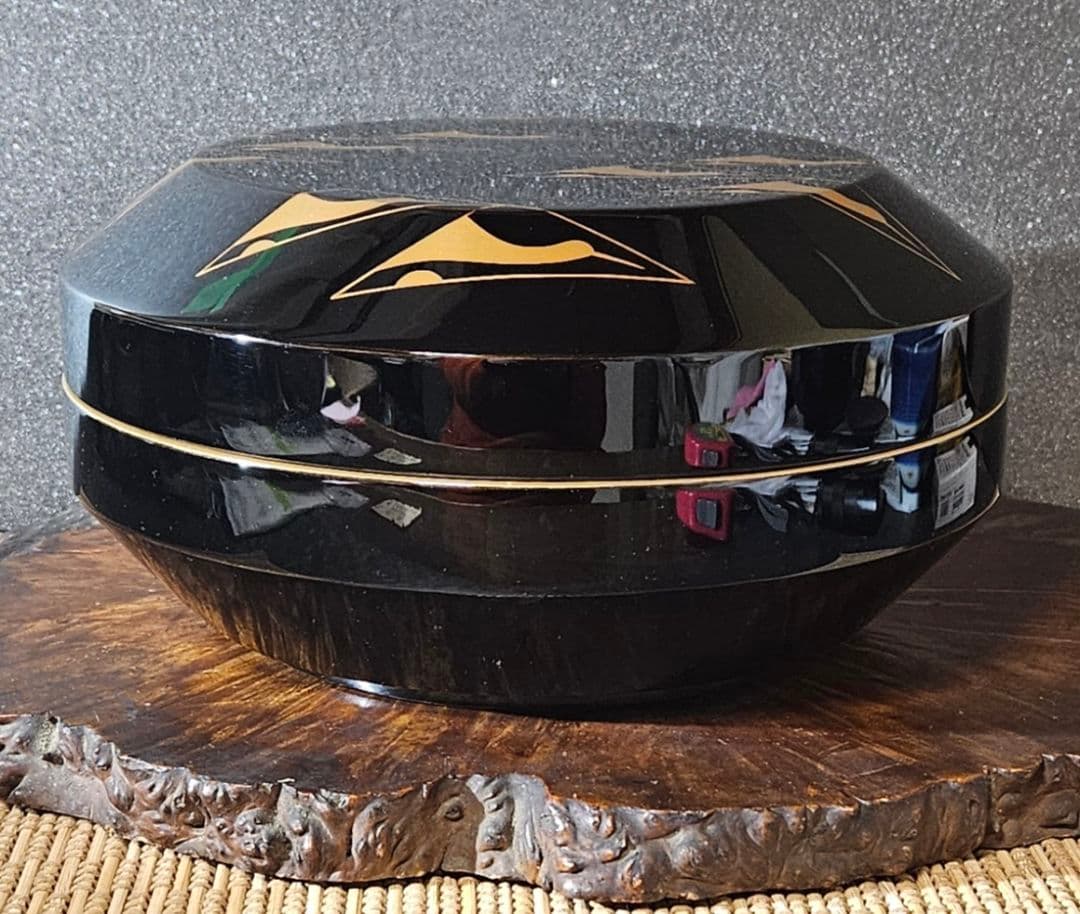 【真作保証❗】 輪島塗　塗師　茶平一斎 造　鱗鶴蒔絵　喰籠　お櫃　共箱　茶道具