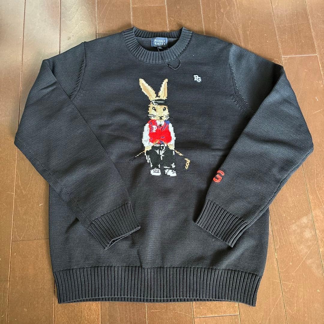 パーリーゲイツ天竺+手横インターシャGOLFウサギ柄セーター濃紺サイズ4