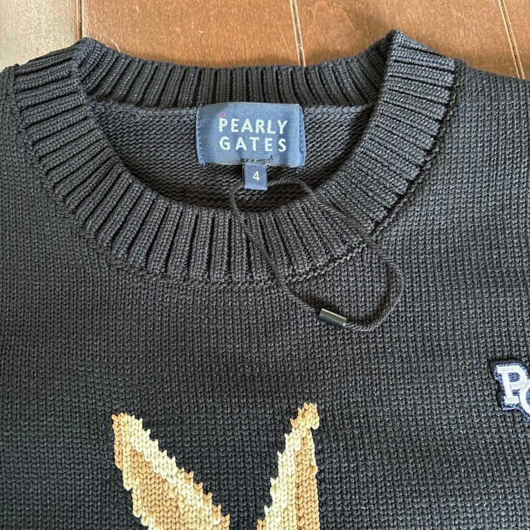 パーリーゲイツ天竺+手横インターシャGOLFウサギ柄セーター濃紺サイズ4