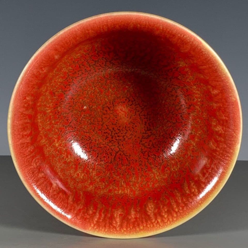 大清康煕緑釉霽紅釉碗  工芸品 美術品 置物