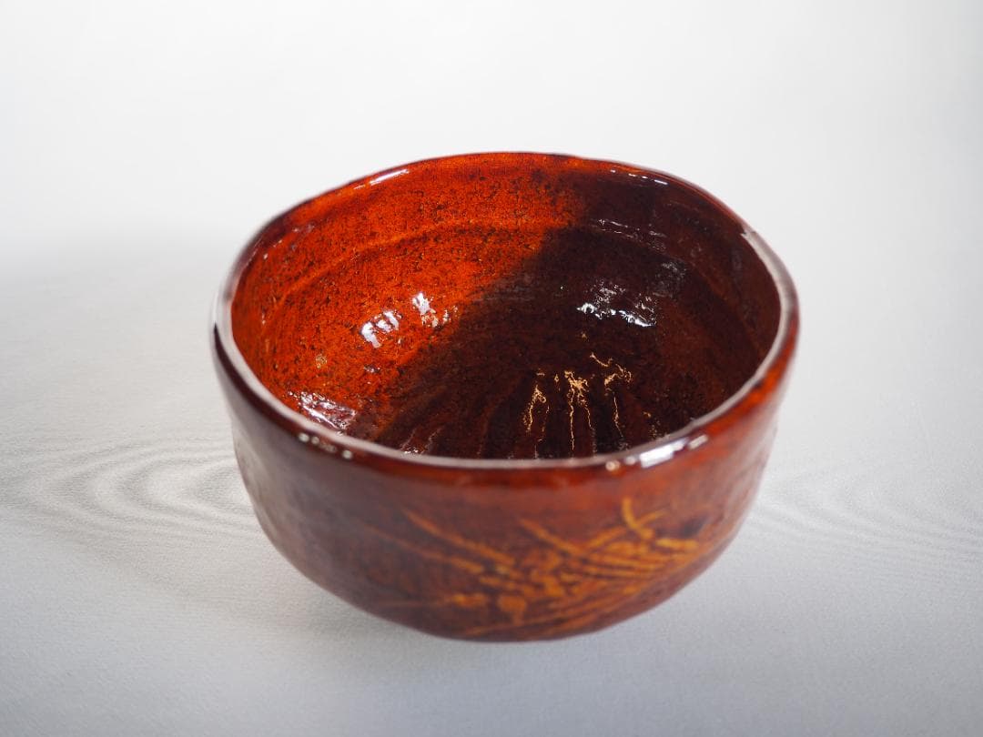 表千家13世即中斎宗左御書付『花菖蒲絵茶碗』9代大樋長左衛門造（共箱）