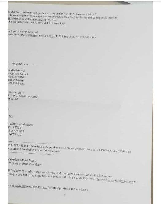 ピート・ローズ選手、直筆サイン入り、フォトグラフ、証明書付き。