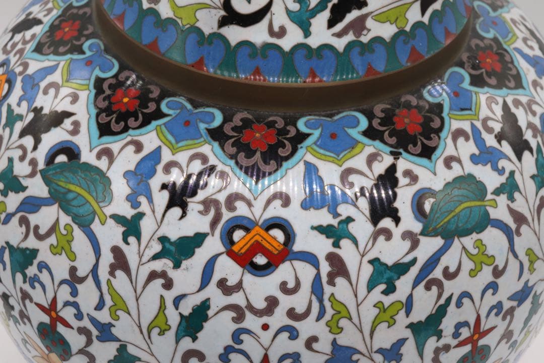 岐No33 中国七宝焼　大瓶　銘あり　アンティーク　送料込み0504