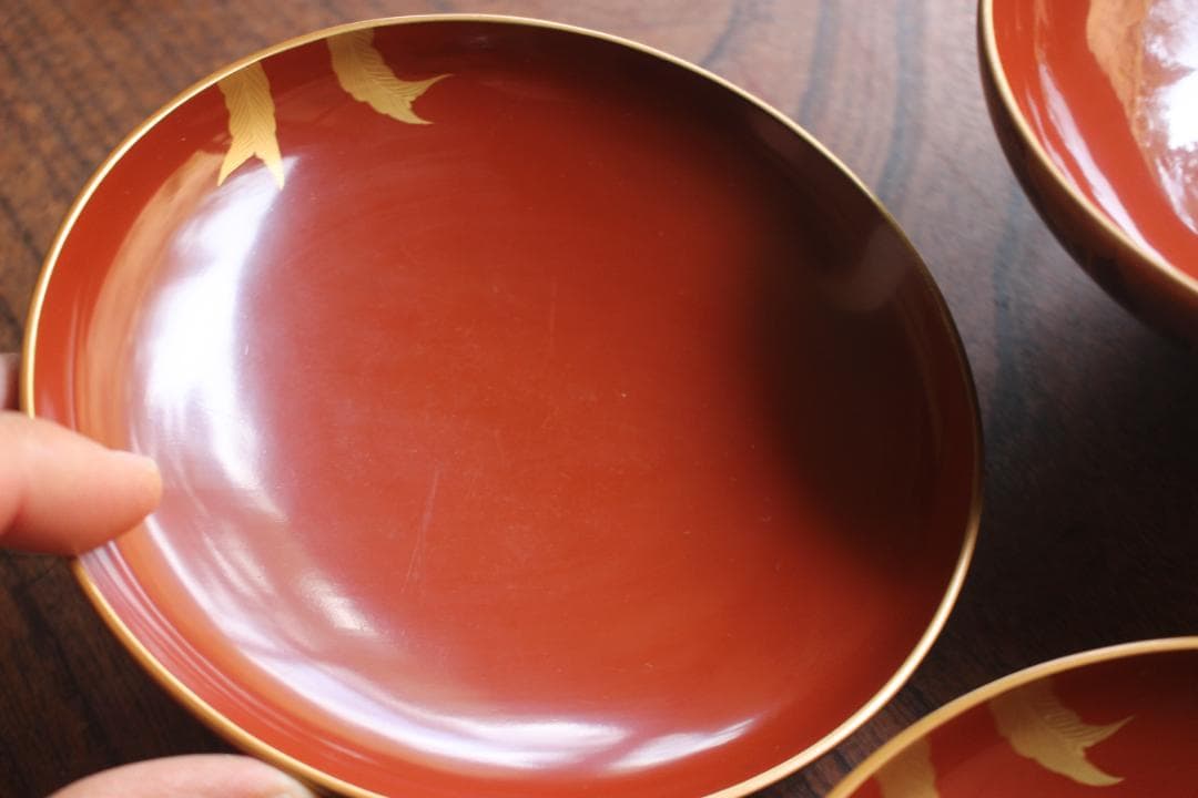 デッドストック！極上内朱梨地に優美な鳳凰蒔絵の映えるお椀2点（検輪島塗雑煮椀