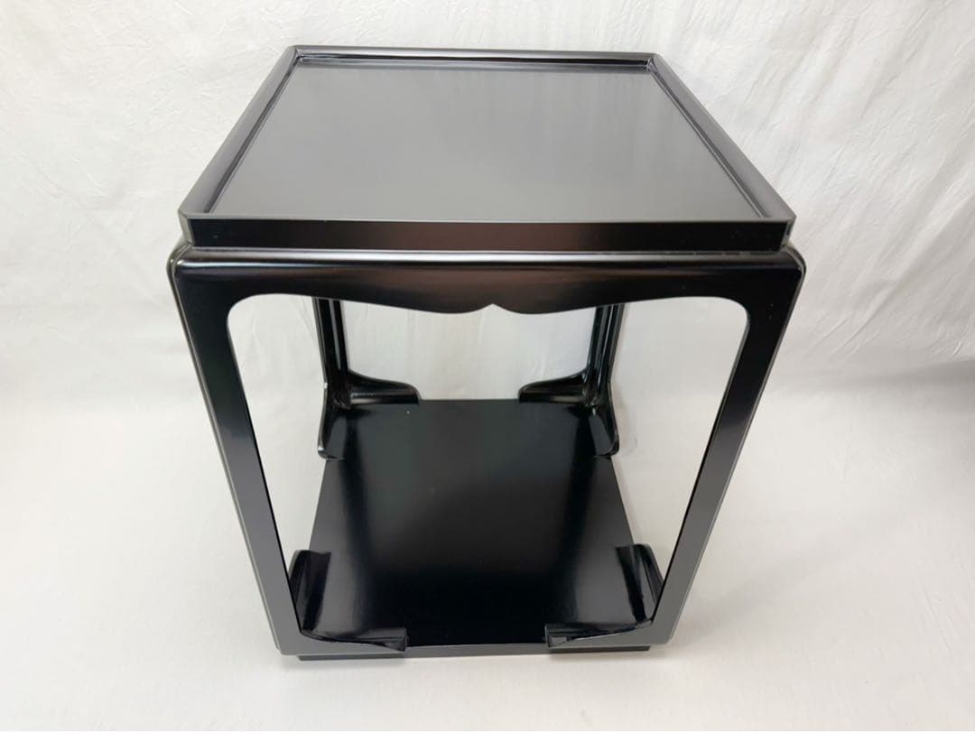 ほぼ未使用 茶道具 塗師 浄白造 木製黒真塗 高麗卓 水指棚 共箱