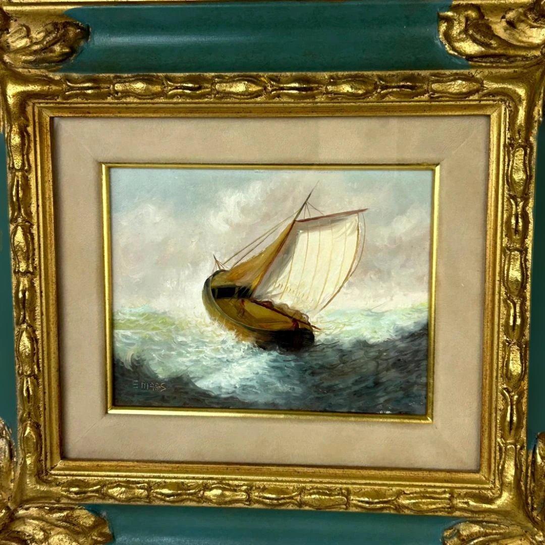 油彩絵　エリアス・Ｍ・ペレス・Ｐ 　ELIAS M.PEREZ　海景　額入り