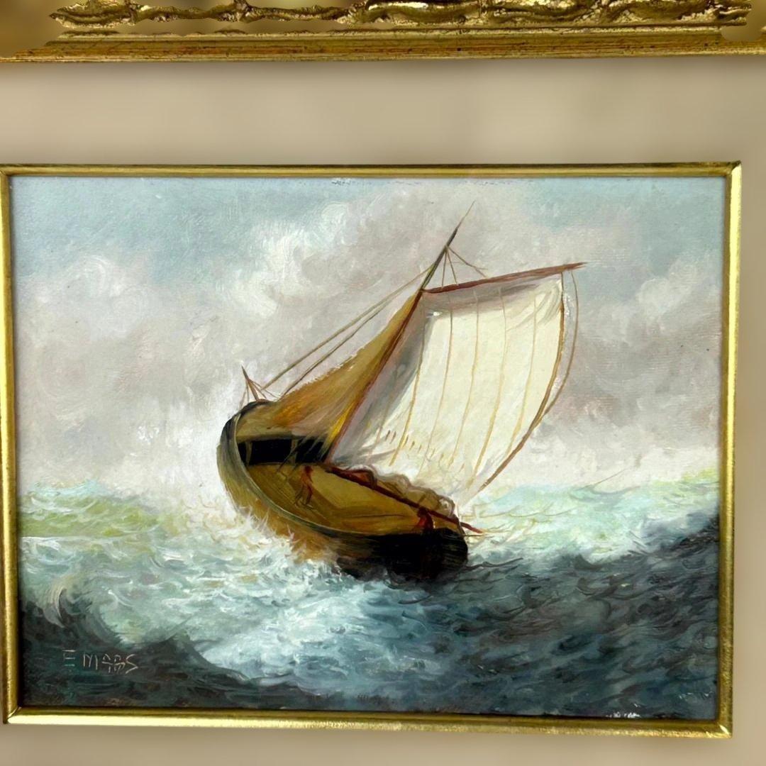 油彩絵　エリアス・Ｍ・ペレス・Ｐ 　ELIAS M.PEREZ　海景　額入り