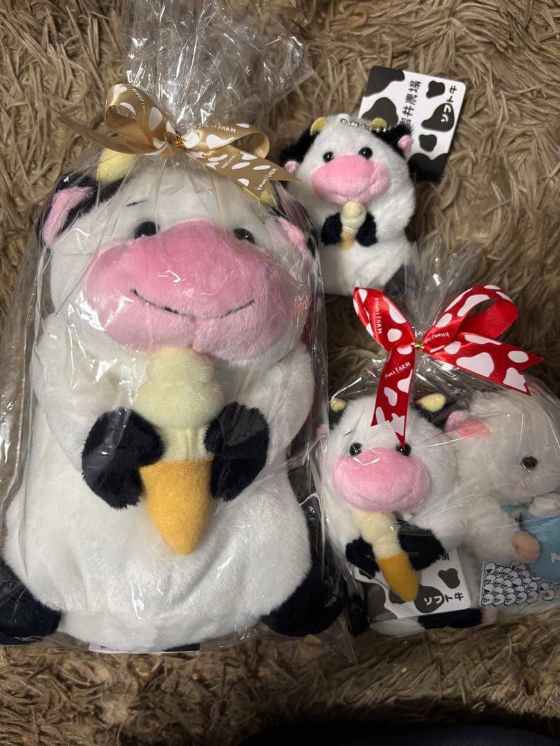 小岩井農場 ソフト牛 ぬいぐるみ ミルキー羊　セット& ソフト牛小、大2個セット