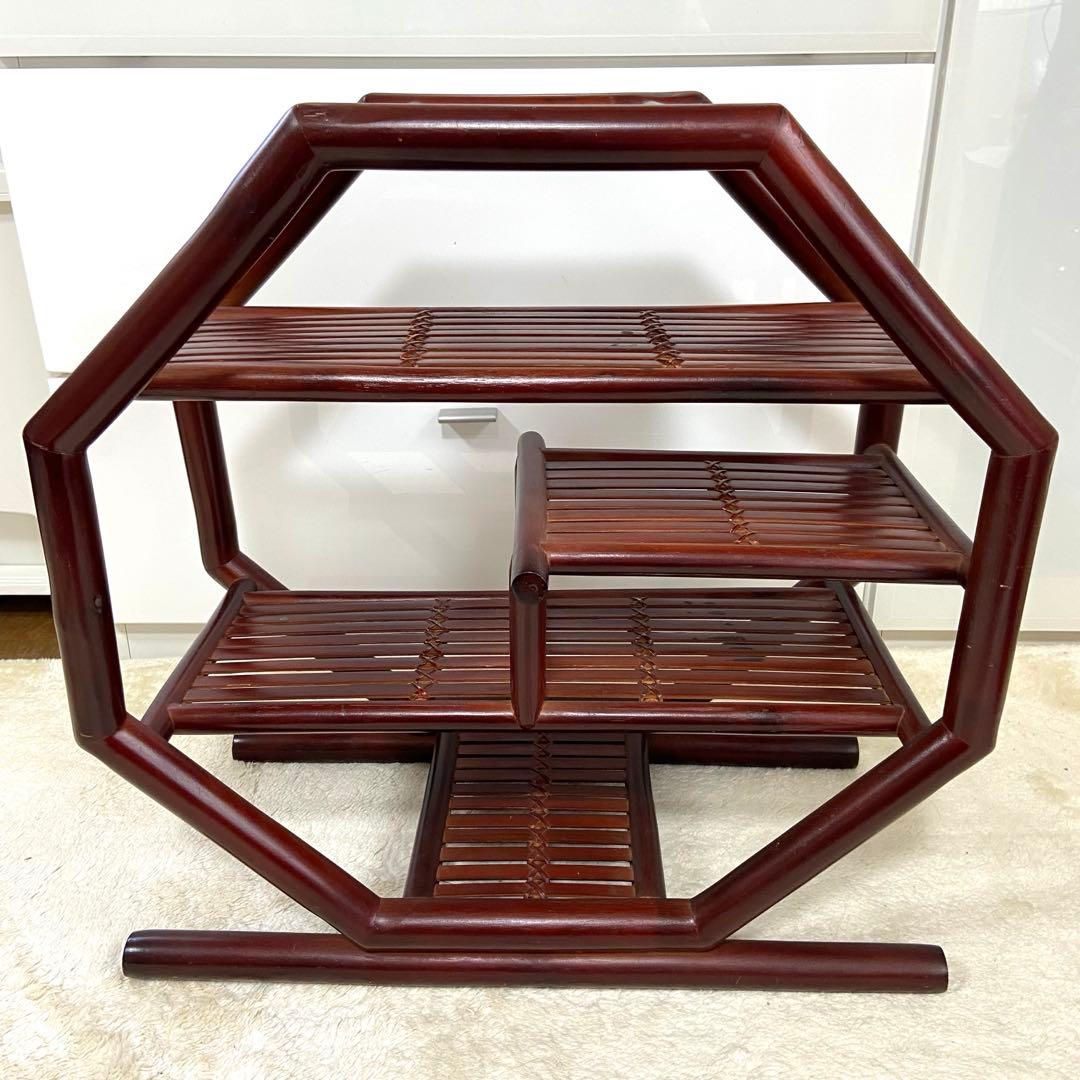 八角型飾り棚　茶器棚　珍品収納　コレクション棚　竹工芸　茶道具　アンティーク