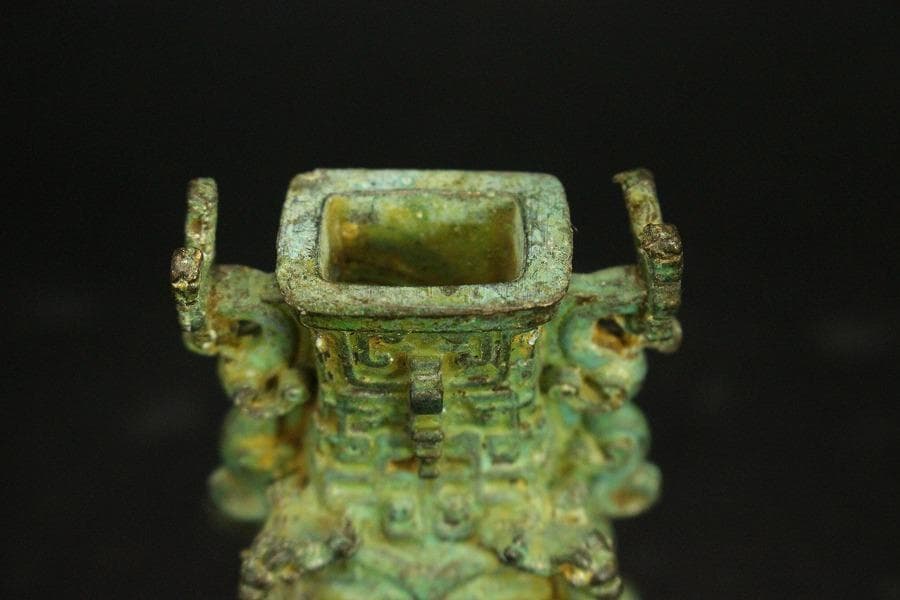 中国美術 青銅 豆 蓋瓶 高9.6cm(HA521)