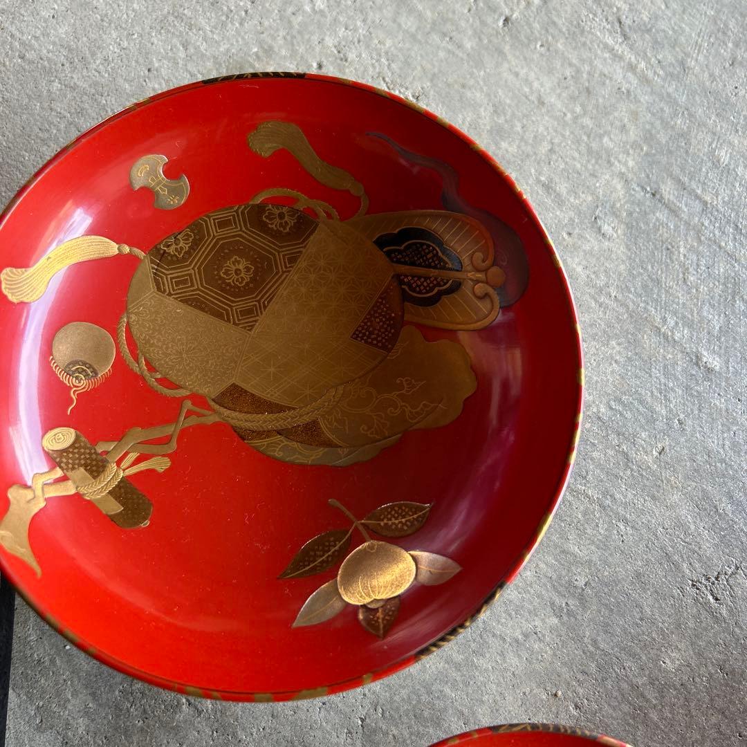 朱塗　三つ組　輪島塗　蒔絵