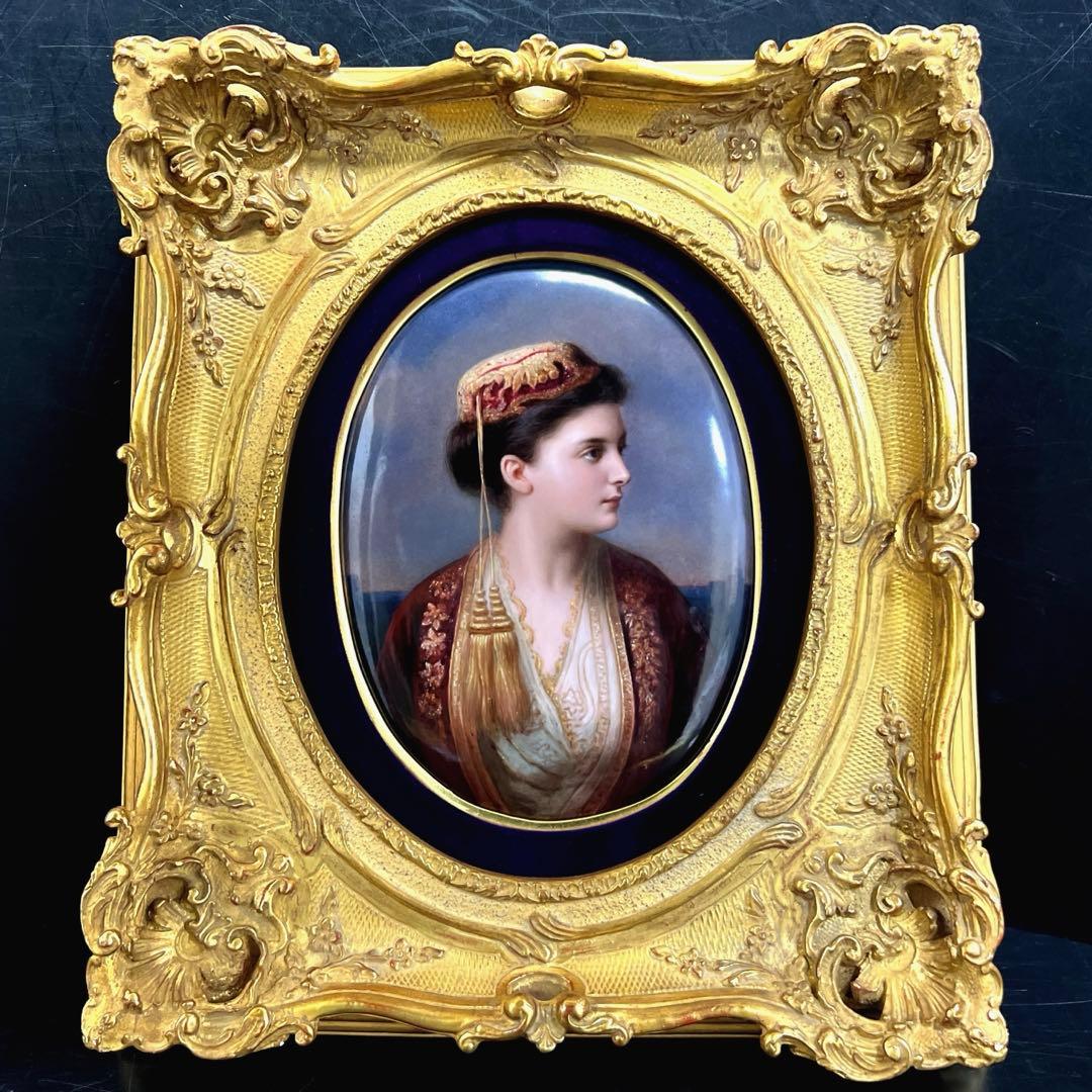 19世紀KPMベルリン人物文陶板画　「KPM」刻印　共箱　東Y7-1219☆1F