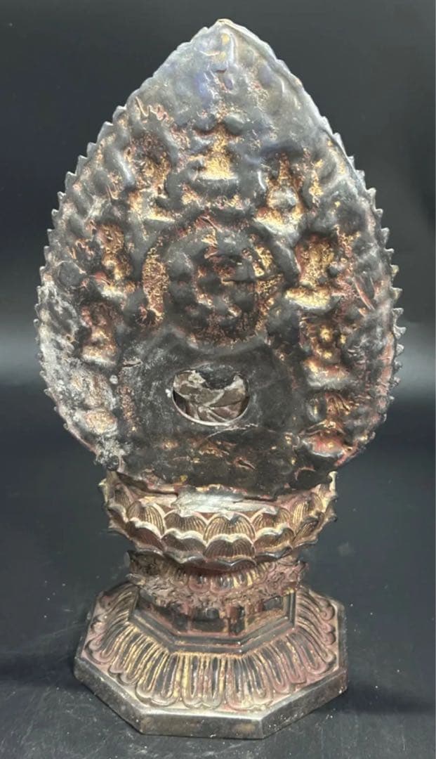 仏教古美術 純銅静座観音 銅製　仏像 蓮の台座 多仏像付き　観音