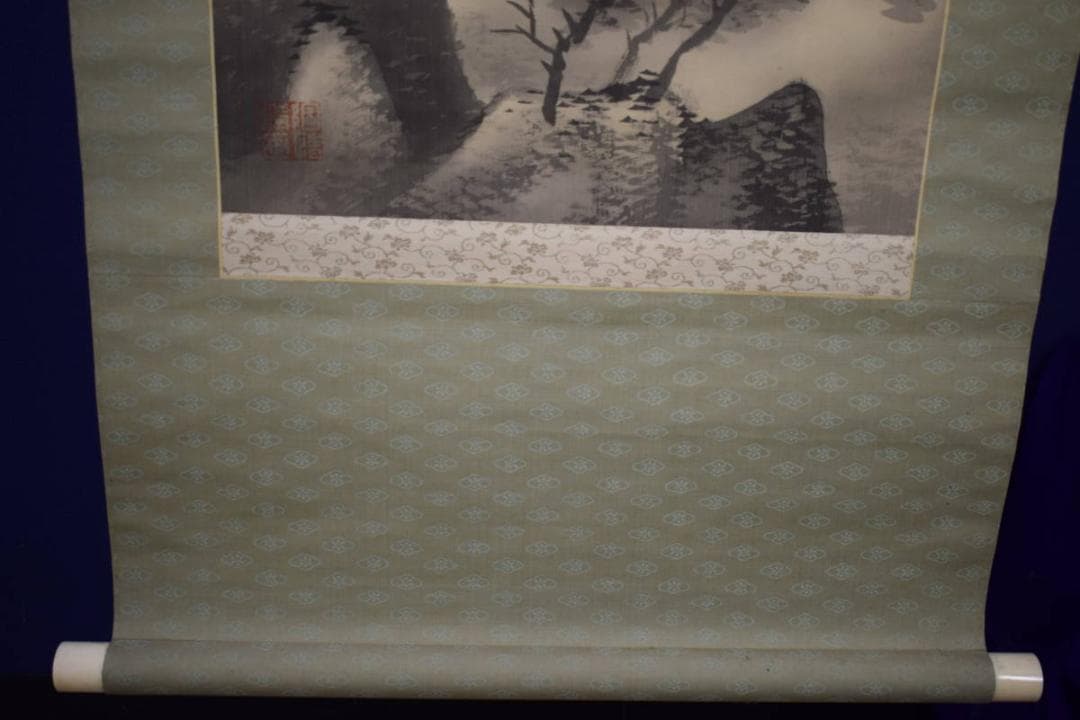 真作/幸松春浦/山水画賛/絹表装/桐共箱付/布袋屋掛軸HH-734